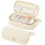 SUNEE Cute Pencil Case, Soft Corduroy Large Capacity Pencil Pouch, Aesthetic Zipper Pencil Bag, Big Storage Pen Organizer for Stationery, Pencil Box Back to School Supplies for Teen Girls Boys, Beige