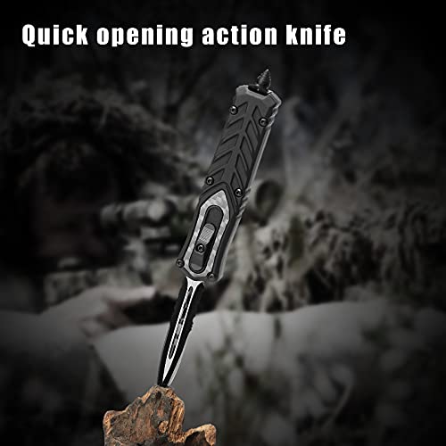Safety Folding Pocket Knife, Tactical Hunting Survival Knife with Carbon Fiber, Outdoor Edge Knife with Glass Breaker and Pocket Clip, Cool Knives for men - Thumbnail 3