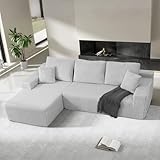HOMRELEXA 105' Cloud Ecksofa, L-förmiges modulares Ecksofa mit tiefer Sitzfläche, Sofa ohne Stützstreben für Wohn- und Schlafzimmer, Cordbezug hellgrau, Chaiselongue Links