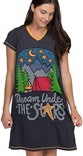 Lazy One Women's Nightgown, Funny V-Neck Sleep Shirt for Women (Dream Under The Stars, L/XL)