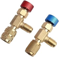 2 Pieces Refrigerant Filler Safety Valve Quick Coupler, Brass Flow Control Valve, R22-1/4" Male to 1/4" Female, R22-1/4" Male to R32/R410-5/16" Female