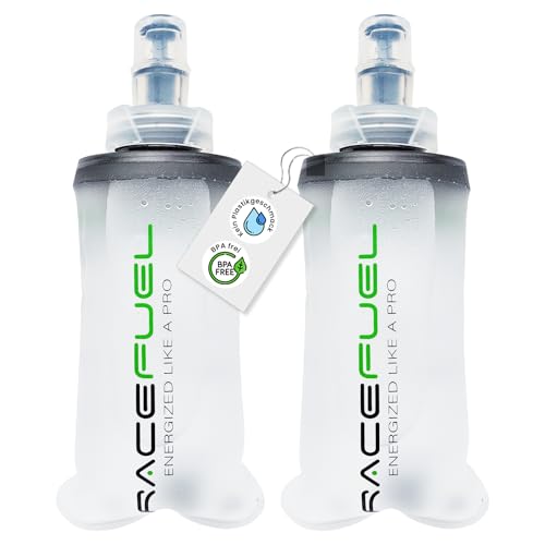 RACEPACE RaceFuel faltbare Trinkflasche Gelflasche, Soft Flask BPA-frei, mit RaceFuel Energy Gel Rezept QR-Code, perfekt zum Laufen, Marathon, Triathlon und Radfahren (2 Stück, 150ml)