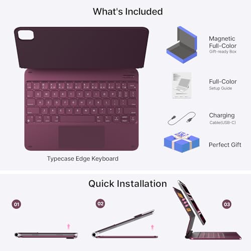 typecase Edge Keyboard Case for iPad Pro 11-inch (M5/M4, 2025/2024), Easy-Set Floating Magnetic Stand, Magic-Style Keyboard with 11 Colors Backlight, Multi-Touch Trackpad, Pencil Holder, Raspberry by typecase - Image 7