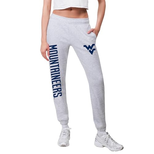 Ultra Game NCAA Official Women's Jogger Pants Active Logo Fleece Sweatpants, West Virginia University, Heather Gray, X-Large
