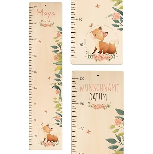 Kidsmood - Personalisierte Messlatte Kinder aus Holz Hochwertige Messleiste & Wand-Deko für Baby- & Kinderzimmer mit abenteuerlichem Fuchs Tolles Taufgeschenk für Mädchen & Jungen - Skala 65-140cm