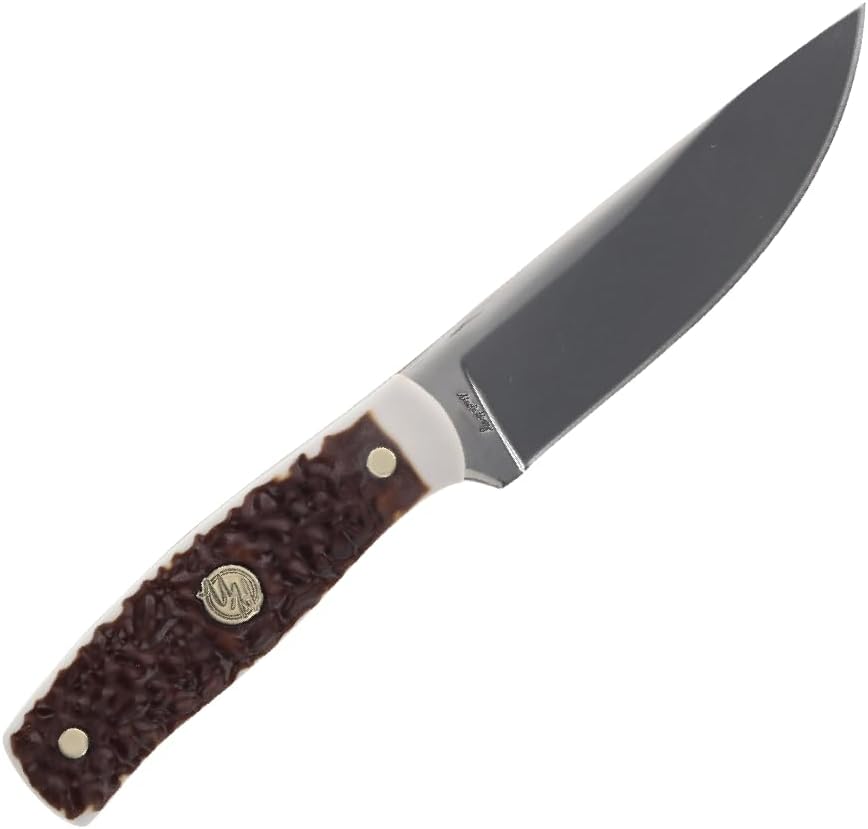 Uncle Henry 191UH Fixed Blade with Full Tang Construction, Next Gen Staglon Handle, 4.5" Blade, High Carbon Steel, Premium Leather Sheath, for EDC, Hunting, Camping, and Outdoors