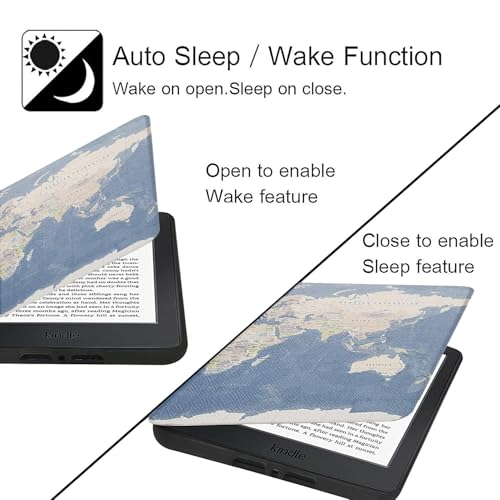 Image of MOCA Case for Kindle Paperwhite 12th Gen 7 inch (2024) & Kindle Colorsoft 7 inch (2025), Slim PU Leather Cover with Auto Wake /Sleep, Magnetic Closure, Lightweight (Blue Map)