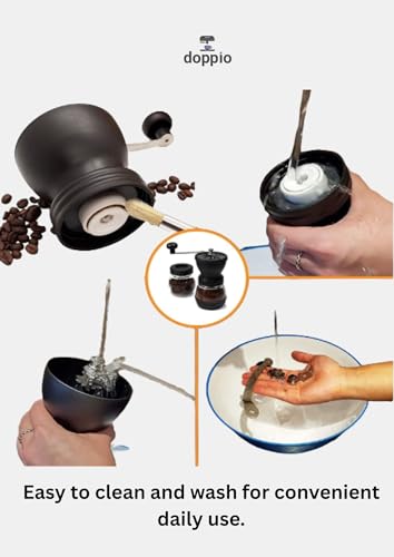 Image of Doppio Manual Coffee Grinder - Adjustable Hand Coffee Grinder with Stainless Steel Burr & Glass Container | Portable Hand Crank Mill for Freshly Ground Coffee Beans at Home, Office & Travel