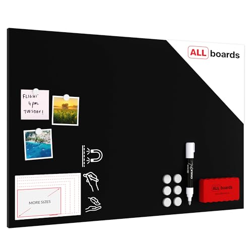 ALLboards Tableau Magnétique en Métal à Craie Noir 90x60cm, MetalBoards pour tout type d'Aimants