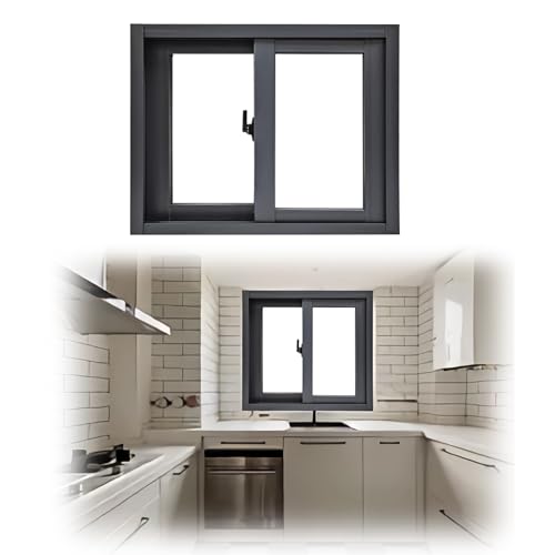 Ventana de aluminio gris de 122 x 35,5 cm corrediza horizontal con cierre de seguridad 2