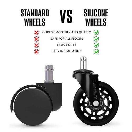 Image of Office Chair Wheels - Set of 5 Rollerblade-Style Caster Wheels, Smooth & Quiet Rolling, Protects Hardwood Floors & Carpets, Universal Fit, Durable and Long-Lasting - Black