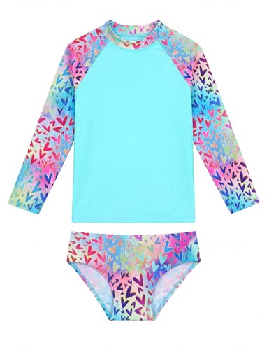 Image of Girls Swimsuit Long Sleeve Rush Guard Bathing Suit Swimwear with Bikini Bottom Sun Protection