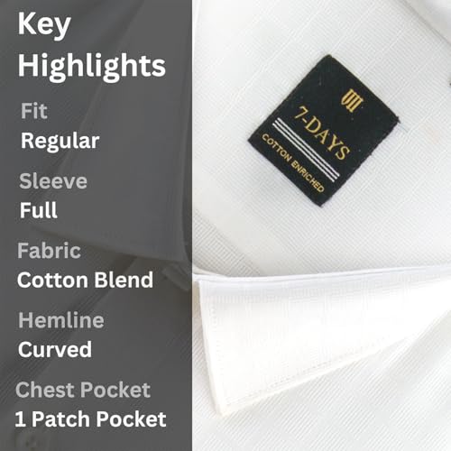 Image of 7-DAYS Premium Men's Formal Shirts - Cotton Rich, Textured Self-Design, Full Sleeve, Regular Fit, Wrinkle Resistant, with Pocket - Perfect for Office