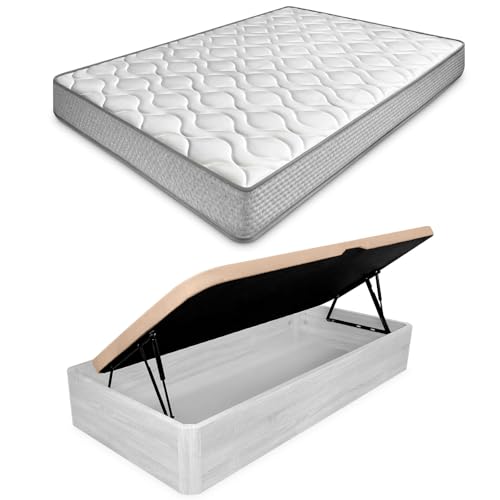 amuéblate Online   Pack Colchón Viscoelástico Carla + Canapé Abatible Gran Capacidad con Apertura Lateral | Color Polar 105 x 190