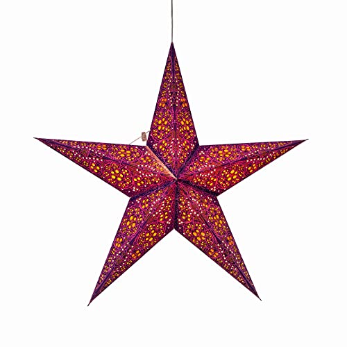 Artschatz Cathedral Paper Lantern Star Light - 5 Point Ø 24 inch - Purple/Violet with Orange/Yellow Tissue Inlay