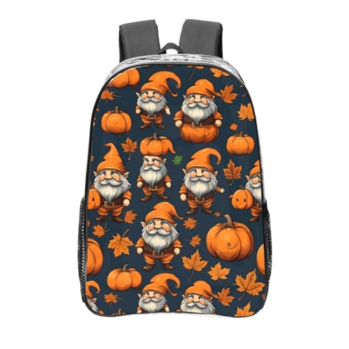 Halloween Pumpkin Print Work Travel Stadium Events Transparent Backpack PVC Clear Bag Large Side Pockets