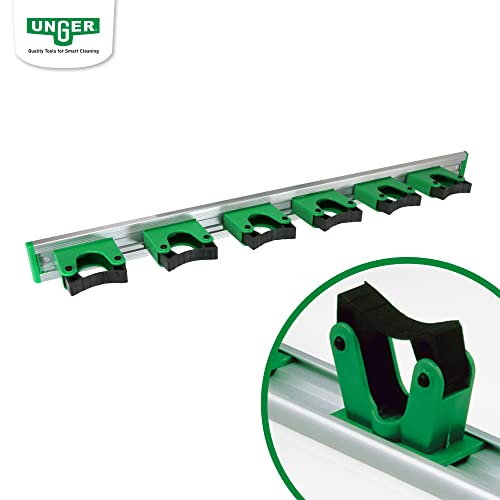 Image of Unger Commercial Mop and Broom Holder Wall Mount (Case of 5) - Quick-Snap Mop, Tool & Pole Holders 28 inch, Aluminum /Plastic, Ideal for Organizing Cleaning Tools - H0700
