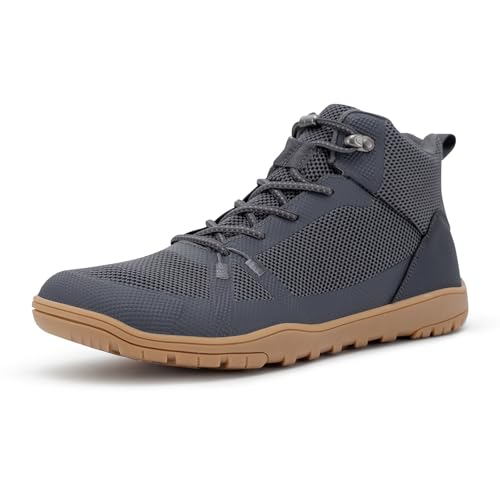 FEFELUIS Men's Barefoot Boot - Zero Drop Wide Toe Minimalist Sneakers Ankle Support Hiking Shoes DK Gray Size 12