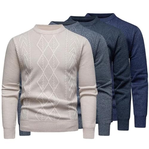 Men's Casual Wool Sweater - Round Neck Long Sleeve Knitted Diamond Pattern Versatile Winter Top2
