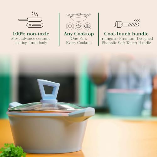 Image of The Chef Story Bloomora Quantaseal Ceramic Coated Casserole with Lid | 20 cm-2.4 Litre | PFOA & PTFE Free| TUV Rheinland & BIS Certified | Non-Stick | Gas & Induction Compatible | 5 Year Warranty (20)
