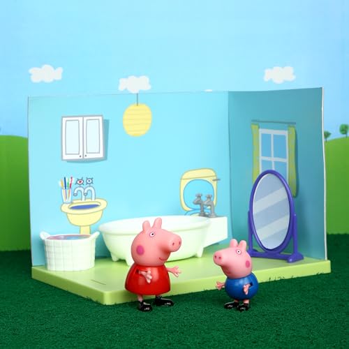 Image of Peppa Pig and George's Bathroom Themed Preschool Toyset, Includes 2 Poseable Figures, Bathtime Accessories and Scene Cards, Toy for Girls and Boys Ages 3+