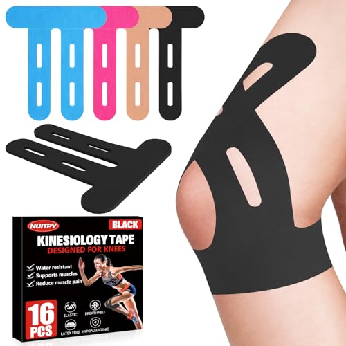 16 Pcs Kinesiology Tape for Knees, Pre Cut Knee Support & Stability, Elastic, Breathable, Latex-Free...