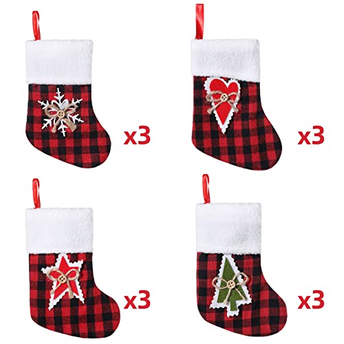 Twsantamas 12 Pack 7.5 Inches Mini Christmas Stocking Buffalo Plaid Stockings Hanging Ornament Xmas Holiday Decoration #TOP1