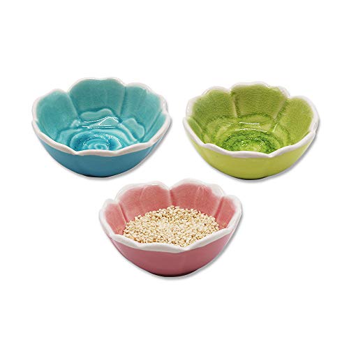 3PACK Sauce Dish Set,Rose Ceramic Appetizer Plates Tasting Dishes Dipping Bowls Mini Condiment Porcelain Flower Shape Saucer Bowl Dessert Baking Small Ramekins Snack Seasoning Salad Soy Oil