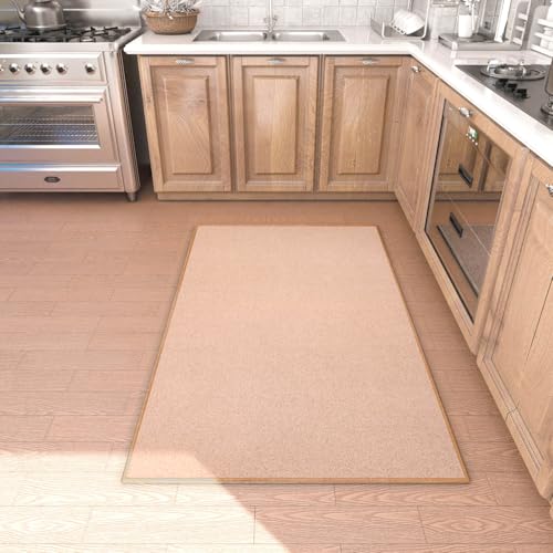 Area Rug with Non Slip Rubber Backing 3' * 5', Washable Soft Floor Carpet for Living Room, Kitchen, Entryway Indoor, Bedroom, Laundry, Low Pile Area Rugs, Solid Color with Pointillism Style, Camel