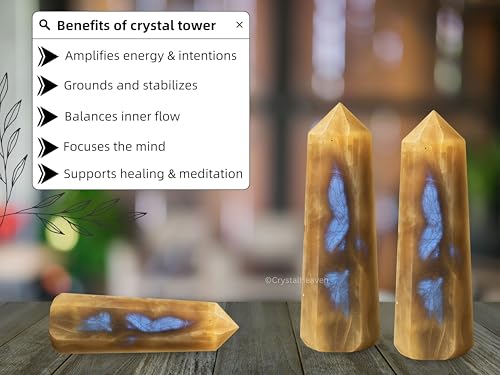 Image of Crystal Heaven Certified Sun Moonstone Tower Obelisk Point For Chakra, Healing And Balancing - Aaa Grade Original Certified Gemstone Agate For Reiki Meditation Yoga Spiritual (2-3 Inches)