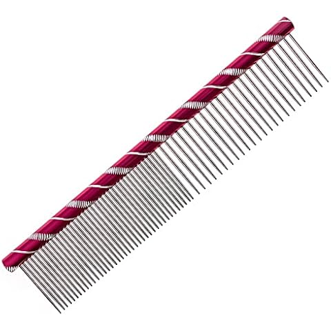 MEKBOK Dog Comb Grooms Cats As Well - for Medium to Thick Coats - 8 Inch Length - Rounded Spine - Grooming Tool for Mats and Shedding (Red) Cover