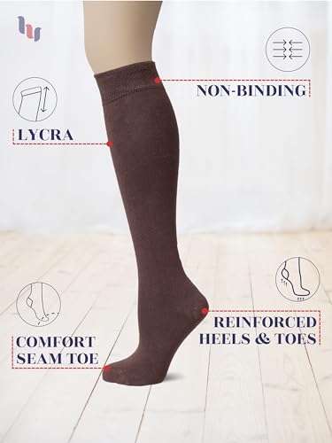 Image of Hugh Ugoli Women's Rayon Derived from Bamboo Knee High Socks Comfort Seam Long Dress Socks, Shoe Size 5-8 /8-11, 4 Pairs