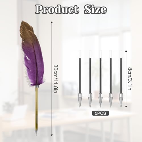 Schreibfeder Federn,Schreibfeder Set, Kugelschreiber Hochwertig Feder, Kalligraphie Füller Stifte mit 5 Ersatzpatronen für Schule, Hochzeitsgeschenke,Autogramme, Büros, Geschäftsgeschenke(Lila)