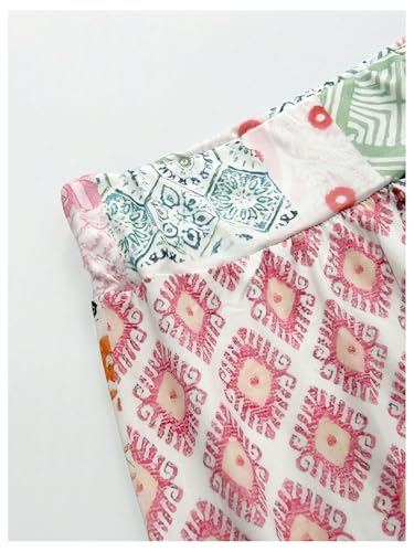 Women's Patchwork Graphic Pant Colorblock High Waisted Straight Leg Boho Pants4