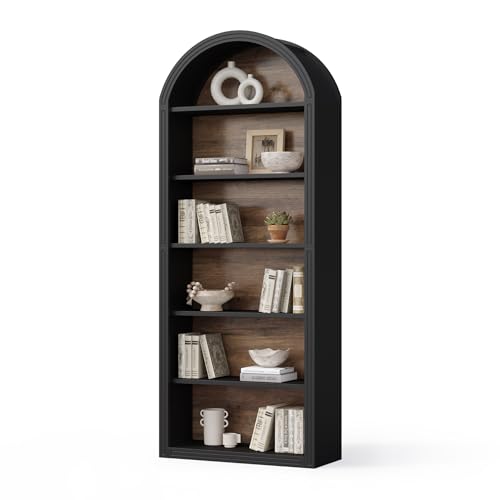 LITTLE TREE 6-Tier Bookcase, 77' Tall Bookshelf with Arched Top,...