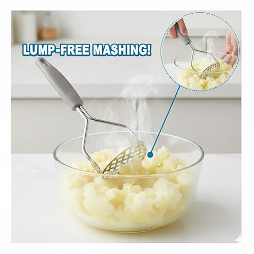 Image of YANCI Potato Masher, Stainless Steel Ricer Kitchen Gadget with Non-Slip Handle, Masher Utensil for Mashed Pav Bhaji, Vegetables, Fruits & Baby Food, Grey, Pack of 1