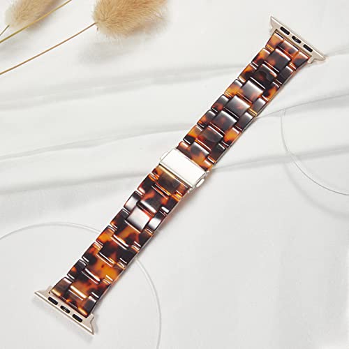 HOPO Compatible With Apple Watch Band Series Ultra 11 10 9 8 7 SE 6 5 4 3 2 1 Thin Lightweight Resin Strap Bracelet Wristband Replacement For iWatch Bands (Tortoiseshell/StarLight,38/40/41/42mm)