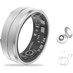 Smart Ring for Women & Men, Fitness Tracker with Heart Rate/Blood Oxygen/Sleep Tracker/Step Counter for iPhone & Android, Magnetic Charging Case, IP68 Waterproof, No Subscription Fee (Silver