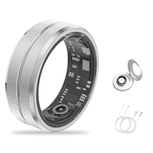 Smart Ring for Women & Men, Fitness Tracker with Heart Rate/Blood Oxygen/Sleep Tracker/Step Counter for iPhone & Android, Magnetic Charging Case, IP68 Waterproof, No Subscription Fee (Silver