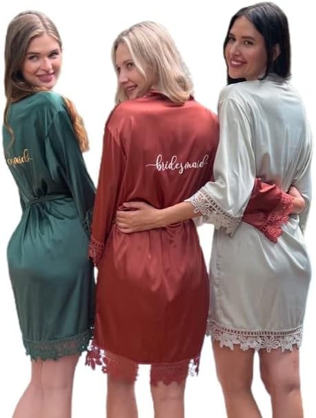 Personalized Silk Robe For Women Satin Kimono Robes Customized Bridesmaid and Bride Robes Lace Bridal Robes Bridesmaids Party Short Getting Ready