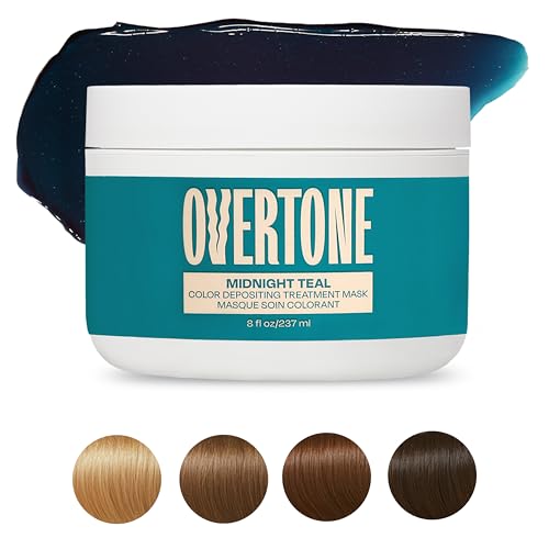 Image of Overtone Semi Permanent Hair Color Conditioner, Midnight Teal, 8 oz, Nourishing, Damage-Free, Color Depositing Mask for All Hair Types with Shea Butter & Coconut Oil, Vegan & Cruelty-Free