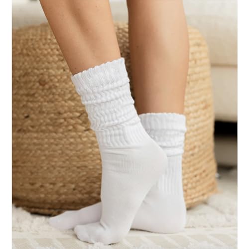 Crew Socks For Women Multipairs Cotton Cushioned Athletic Mid Calf Rib Tube 80s Retro Slouchy Socks3