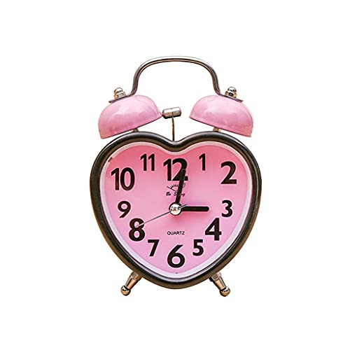 Réveil à double cloche en cœur sans tic-tac avec veilleuse de nuit pour chambre à coucher