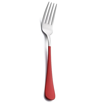 Onlycooker Red Dinner Fork, 18/0 Red handle Stainless Steel Satin Finish 8.1-inch Silverware Flatware Fork Set, Set of 12, Dishwasher Safe