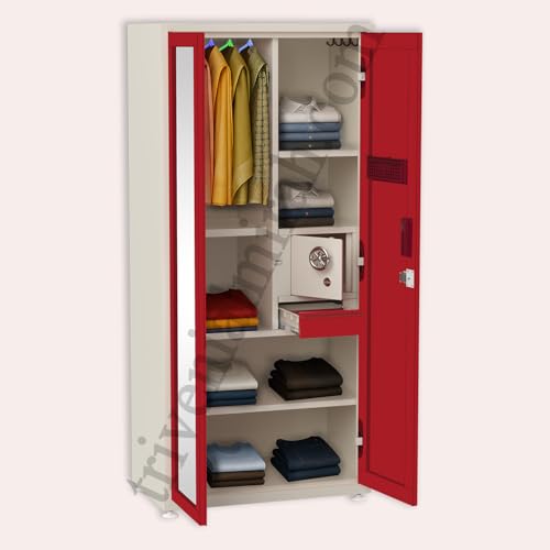 Image of Triveni Rani DARPAN Steel Almirah with Full Mirror, Bangle Drawer & Locker | 10-Year Guarantee on Paint & Lock| 5 Hangers | Powder Coated Finish