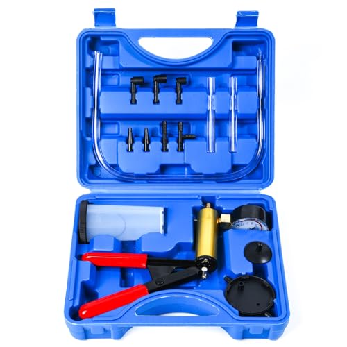 Gnhydxfe Brake Bleeder Kit with Hand Held Vacuum Pump and Adapters, with Vacuum Brake Bleeder Pump Pressure Gauge for Automotive Car Motorbike(Blue)
