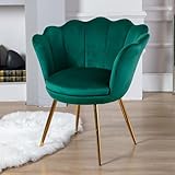Ya-Home Samt Sessel Wohnzimmer, Schminktischstuhl mit Goldfuß Gepolsterter Blumenform Loungesessel Relaxsessel für Wohn/Schlafzimmer,Grün