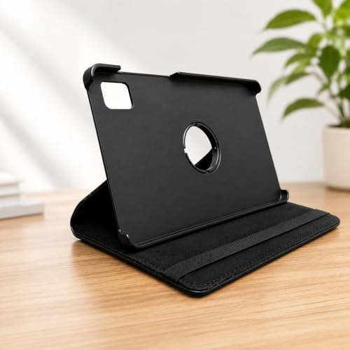 Image of Flip Cover for Realme Pad Mini (8.7 inch) | 360 Rotating Back Cover | Leather Finish | Pencil Holder not Included | Multi-Angle Stand Cover for Realme Pad Mini (8.7 inch) - Black