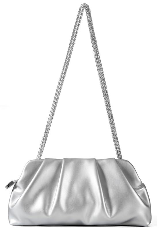 Image of Evening Bag for Women Ruched Clutch Purse Detachable Metal Chain Crossbody Bag