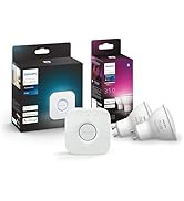 Philips Hue Starterkit White and Colour Ambience 2 Pack GU10 Bulbs and Bridge